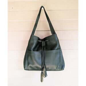 LAGGO Andrea Drawstring Shoulder Bag Handbag Dark Green Pebbled Leather